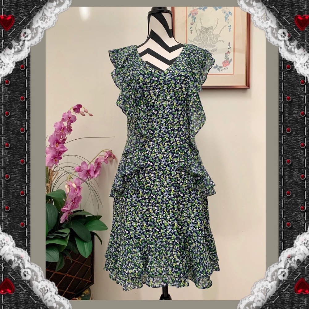 Michael Kors Floral Print Ruffle Jersey Dress